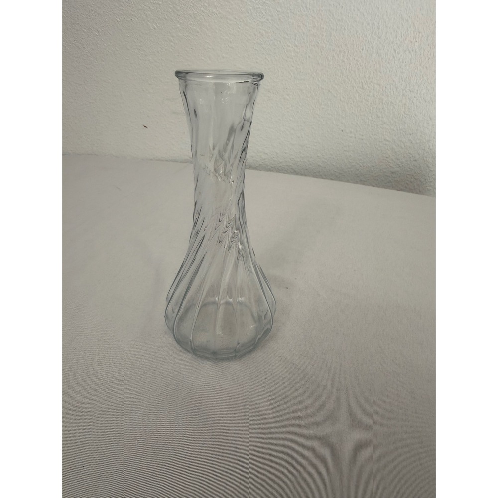 Vintage Clear Glass Bud Vase Spiral Optic Swirl Design 6.5 Inch Flared Rim